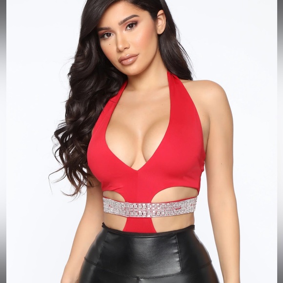 NWT medium red bedazzled body suit - Picture 3 of 3